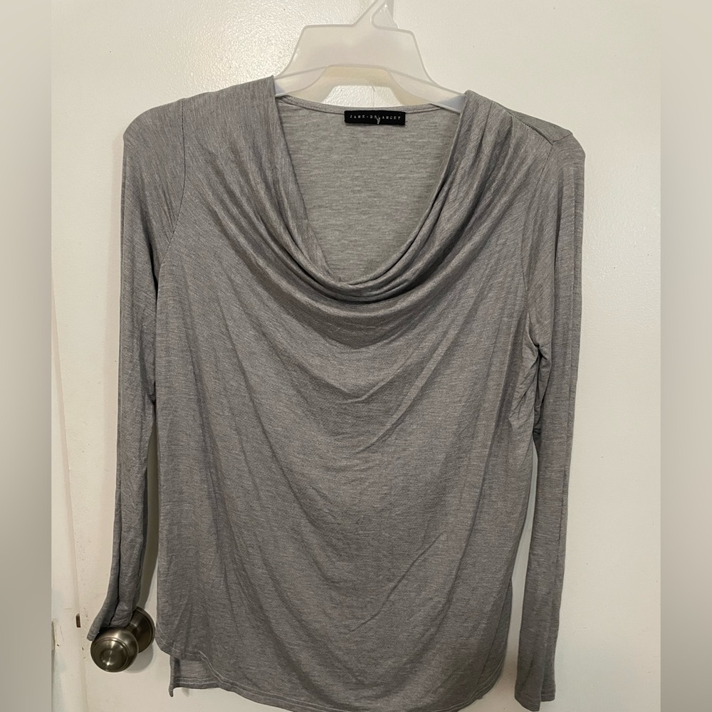 Jane + Delancey Gray Long sleeve Cowl Neck stretch T Shirt Blouse Small